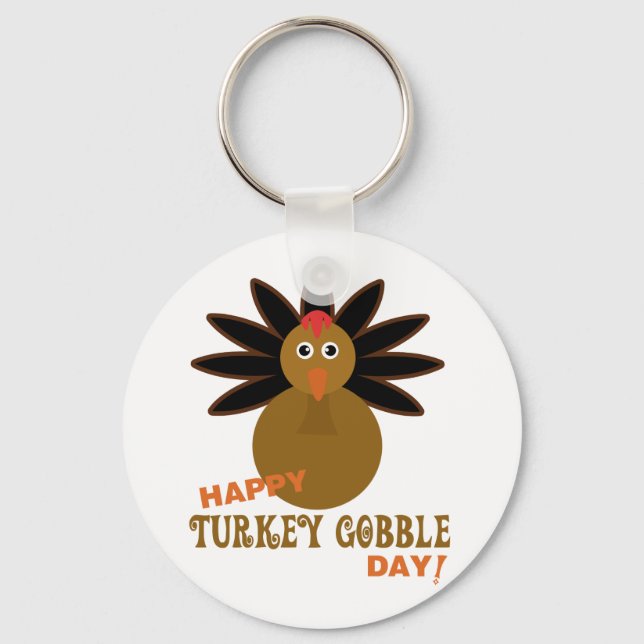Happy Turkey Gobble Day Thanksgiving Keychain (Front)
