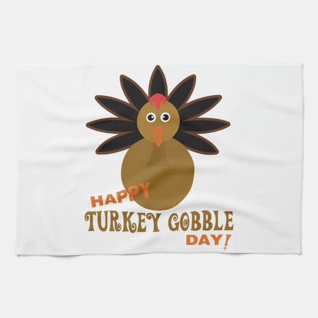 Happy Turkey Gobble Day Thanksgiving Kitchen Towel (Horizontal)