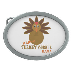 Happy Turkey Gobble Day Thanksgiving Oval Belt Buckle