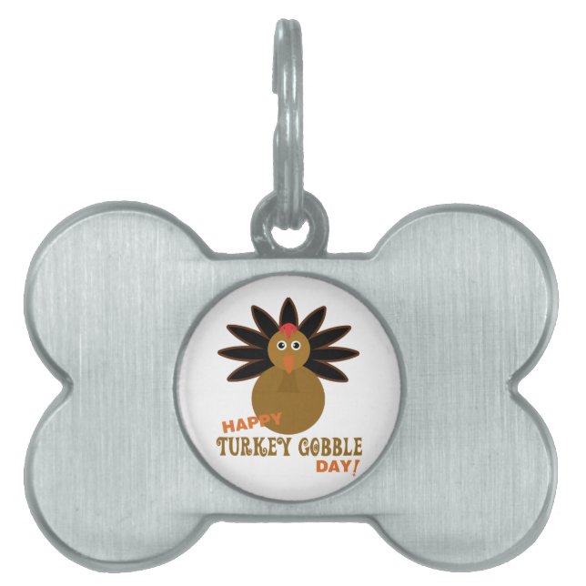 Happy Turkey Gobble Day Thanksgiving Pet Tag (Front)