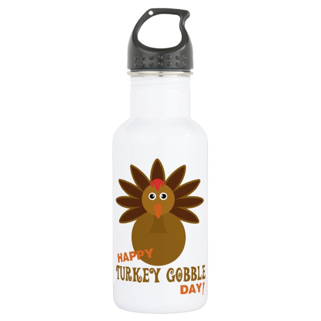 Happy Turkey Gobble Day Thanksgiving Stainless Steel Water Bottle (Front)