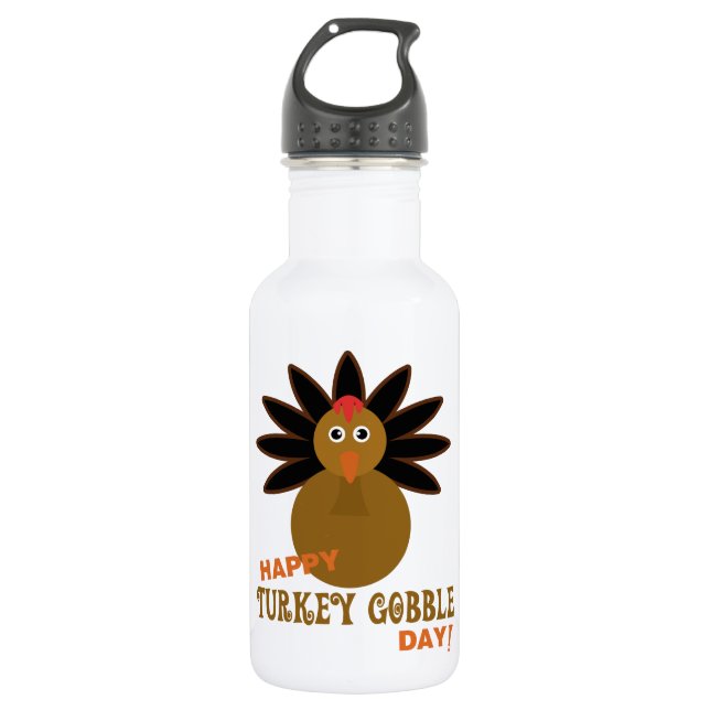 Happy Turkey Gobble Day Thanksgiving Water Bottle (Front)