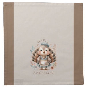Happy Turkey Personalized Brown Custom Cloth Napkin