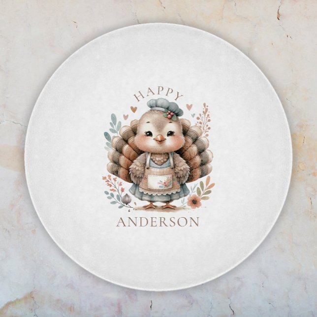 Happy Turkey Personalized Custom Text  Cutting Board (Creator Uploaded)