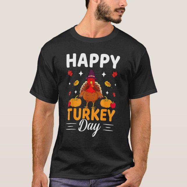 Happy Turkey  Thanksgiving Cute Turkey Pumpkin T-Shirt (Front)