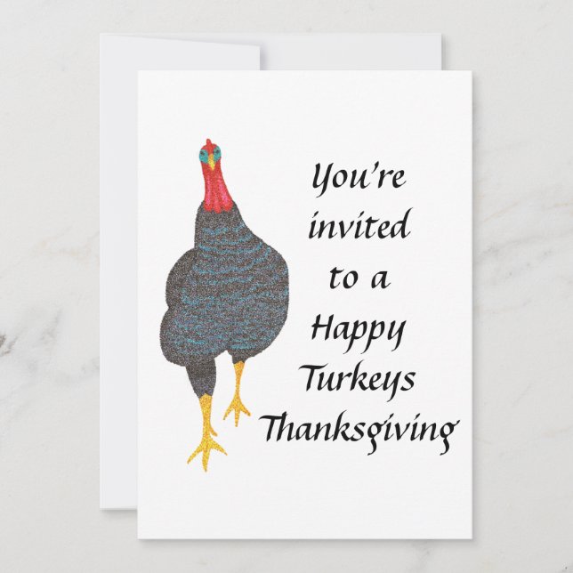 Happy Turkeys Vegetarian Vegan Thanksgiving Invite (Front)
