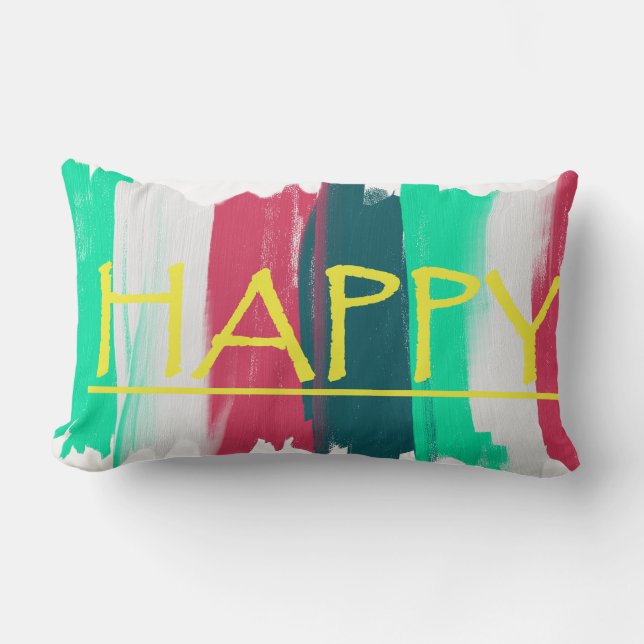 Happy Turquoise Pink Stripes Funky Cushion (Front)
