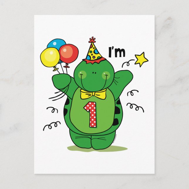 Happy Turtle 1st Birthday Postcard (Front)