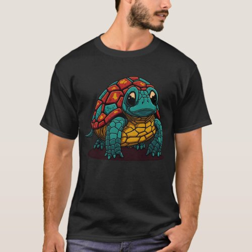 Happy Turtle _ A Cartoon_Style T_Shirt Design