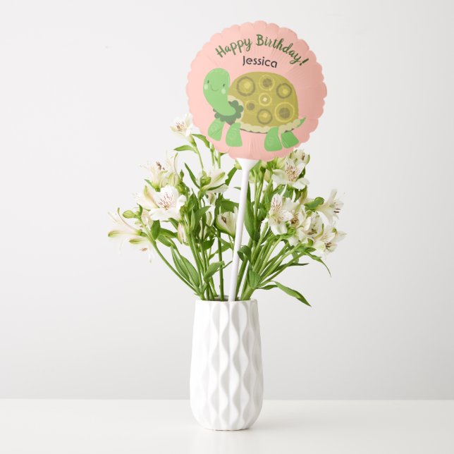 Happy Turtle Birthday Party Custom Name Balloon (Vase)