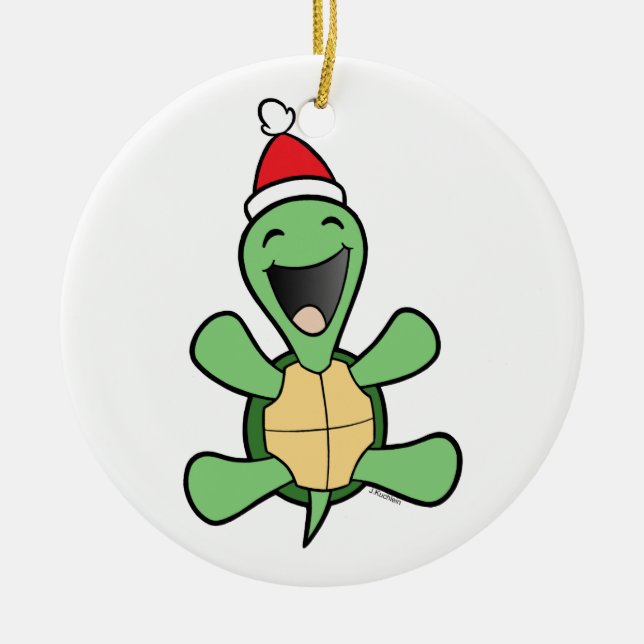 Happy Turtle Christmas Ceramic Ornament (Front)