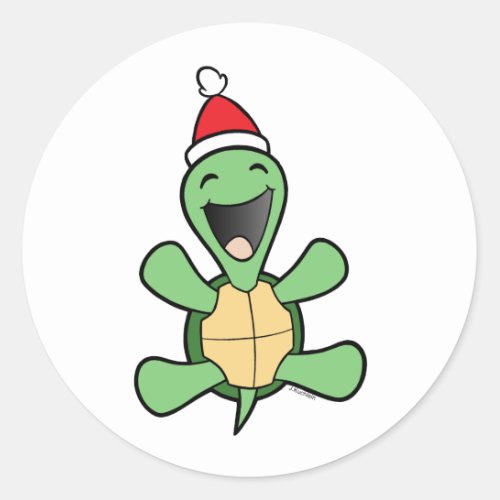 Happy Turtle Christmas Classic Round Sticker
