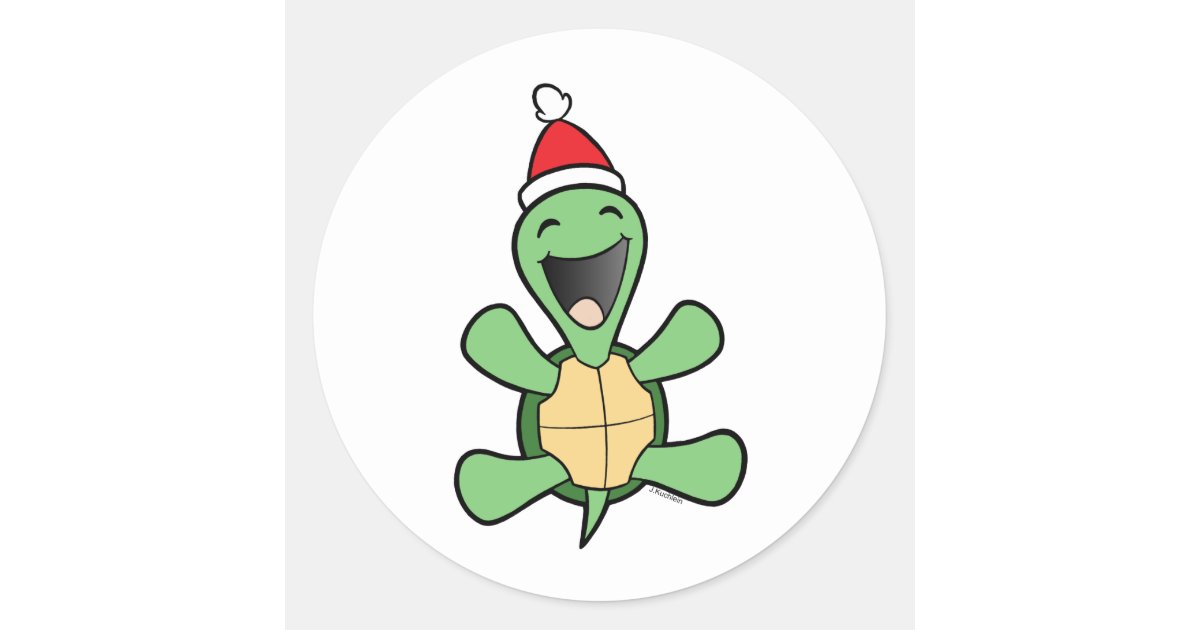 Happy Turtle Christmas Classic Round Sticker | Zazzle