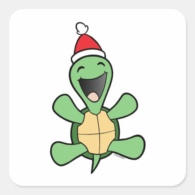 Happy Turtle Christmas Square Sticker (Front)