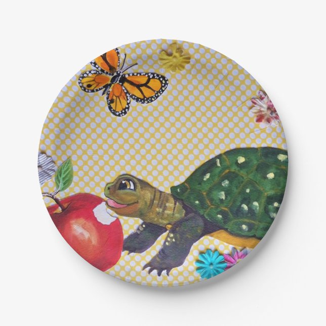 Happy Turtle Kids' Party Supplies Shabby Chic Paper Plates (Front)