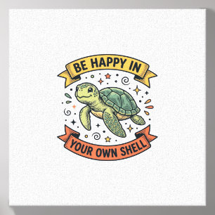Happy Turtle Quote Vintage Engraving Design_1 Canvas Photo Tile