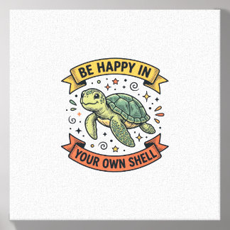 Happy Turtle Quote Vintage Engraving Design_1 Canvas Photo Tile
