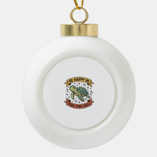 Happy Turtle Quote Vintage Engraving Design_1 Ceramic Ball Christmas Ornament