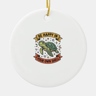 Happy Turtle Quote Vintage Engraving Design_1 Ceramic Ornament