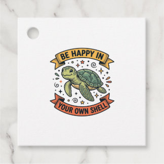 Happy Turtle Quote Vintage Engraving Design_1 Favor Tags
