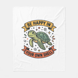 Happy Turtle Quote Vintage Engraving Design_1 Fleece Blanket