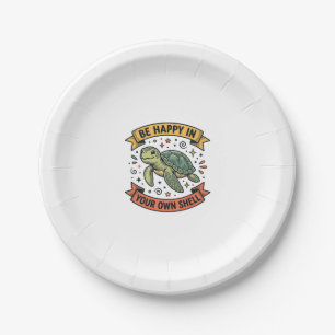 Happy Turtle Quote Vintage Engraving Design_1 Paper Plates