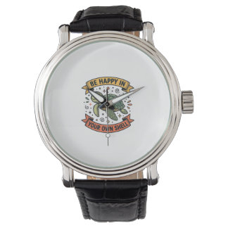 Happy Turtle Quote Vintage Engraving Design_1 Watch