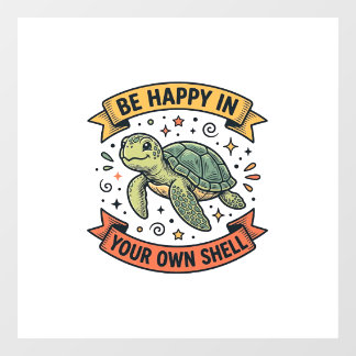 Happy Turtle Quote Vintage Engraving Design_1 Window Cling