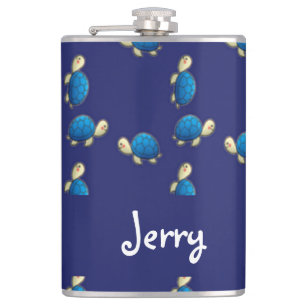 Happy turtles on blue flask