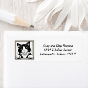 Happy Tuxedo Cat Return Address Label