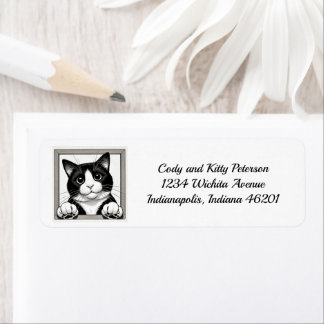 Happy Tuxedo Cat Return Address Label