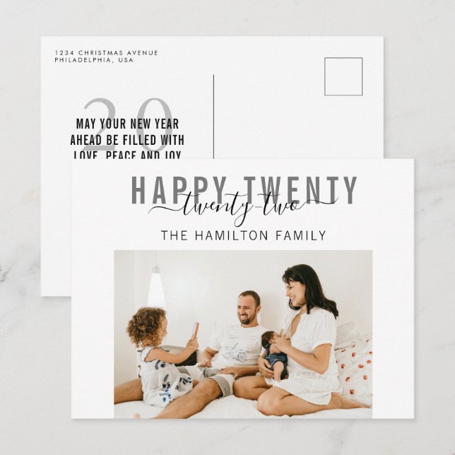 Happy Twenty Twenty Two Typography Photo Holiday Postcard (Front/Back)