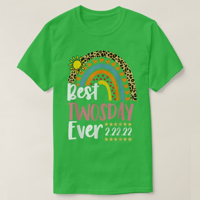 Happy Twosday 2022 Pink Leopard Best Twos Day Ever T-Shirt (Design Front)
