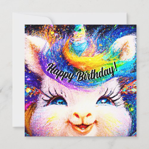 Happy unicorn bunny rabbit         happy birthday card
