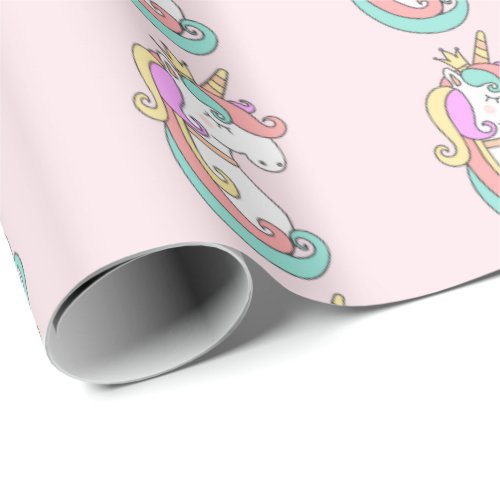 Happy Unicorn Horn Pink Candy Girly Baby Princess Wrapping Paper