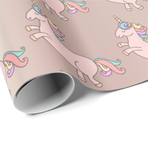 Happy Unicorn Horn Pink Candy Stars Baby Shower Wrapping Paper