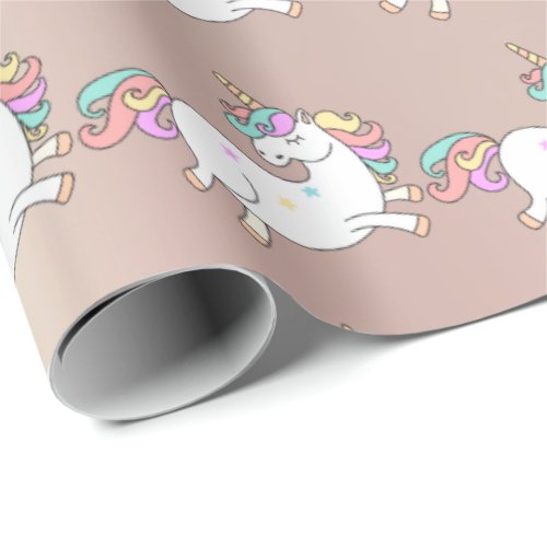 Happy Unicorn Horn Pink Sweet Stars Baby Blush Wrapping Paper