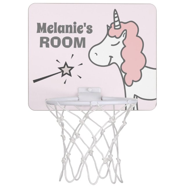 Happy Unicorn with Pink Hair Personalised Girl's Mini Basketball Hoop (Front)
