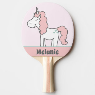 Happy Unicorn with Pink Hair Personalised Girl's Ping Pong Paddle