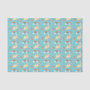 Happy Unicorn with Rainbow Clouds and Flowers Tissue Paper