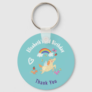 Happy Unicorn with Rainbow Clouds Birthday Thanks Keychain