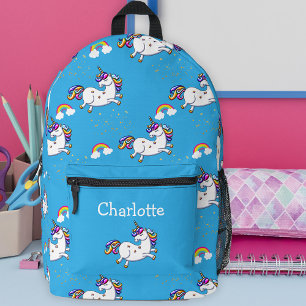 Happy Unicorns in the Sky Blue Printed Backpack
