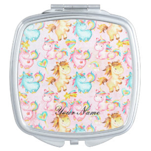 Happy Unicorns Pattern-Unicorn Love in Pink Mirror For Makeup