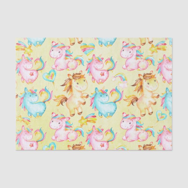 Happy Unicorns Pattern-Unicorn Love in Yellow Tissue Paper (Front)