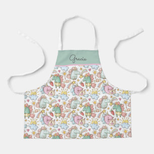 Happy Unicorns Pattern with Name Apron