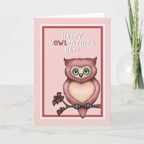 Happy V_owl_entines Day Pink Valentine Owl Holiday Card