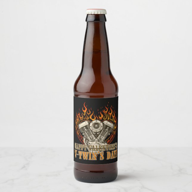 Happy V-Twin’s Day, Anti Valentine, Chopper Lovers Beer Bottle Label (Front)