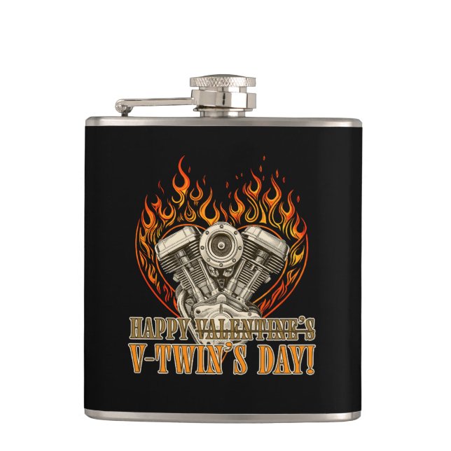 Happy V-Twin’s Day, antivalentine, Chopper Lovers Flask (Front)
