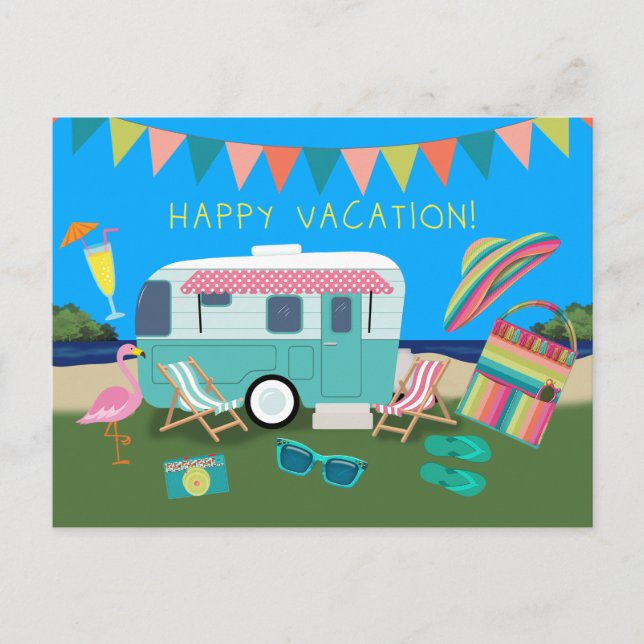 Happy Vacation Lakeside Camping Postcard (Front)
