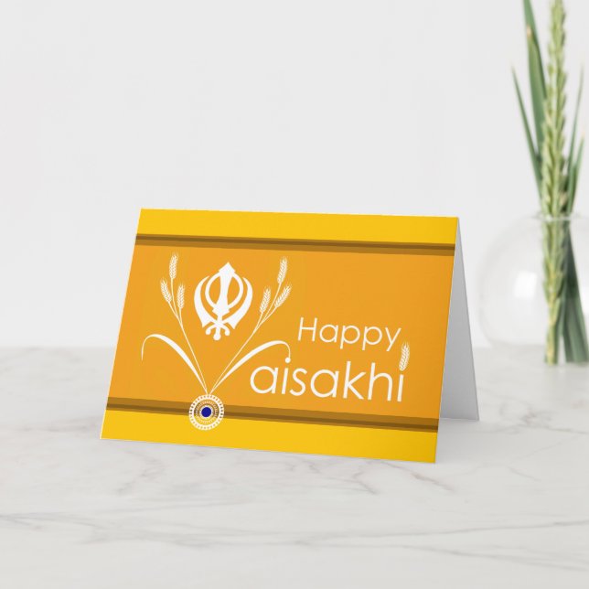 Happy Vaisakhi, Sikh Khanda Symbol with Wheat Card (Front)